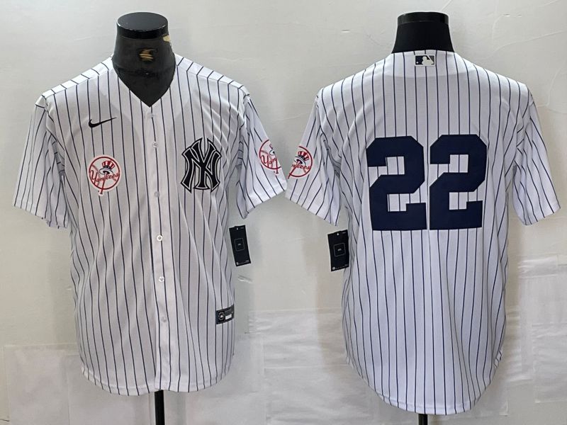 Men New York Yankees 22 Soto White Stripe Second generation joint name Nike 2024 MLB Jersey style 4